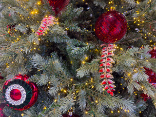 Christmas decorations on the Christmas tree close-up