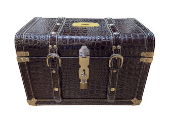 black antique crocodile skin chest isolated on white background