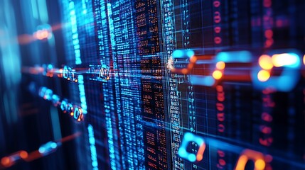 Abstract digital data visualization with flowing information and glowing lines