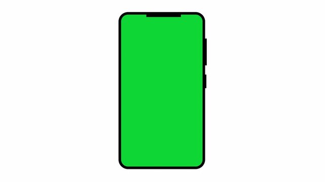 smartphone mobile mockup green screen zoom out animation on transparent background, smartphone with front view green screen with alpha channel in 4k.