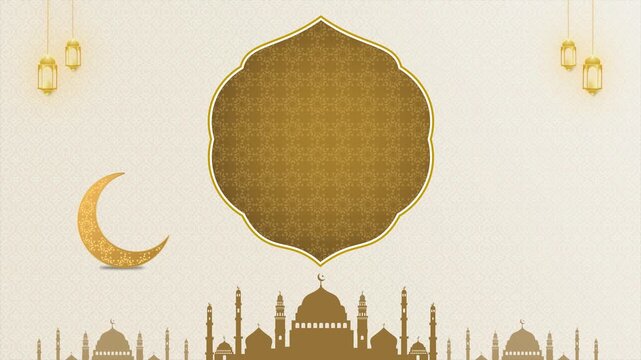 golden ramadan kareem footage animation with crescent, lantern, mosque and , mandala