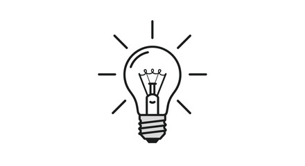 Simple line art icon of a glowing incandescent light bulb representing a creative idea, innovation, or sudden inspiration.