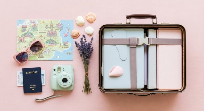 Travel Suitcase with Essentials and Map. - Powered by Adobe