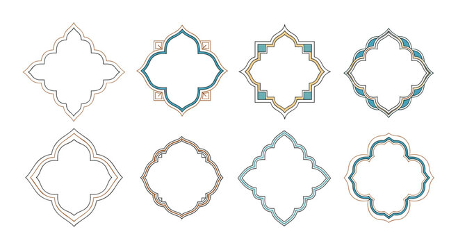 Set of elegant ornamental frames in various shapes with intricate borders for invitations and decorative designs.