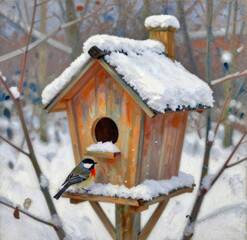 Singvogel am Futterhaus im Winter 10