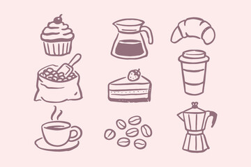 Coffee and dessert doodle icons vector illustration
