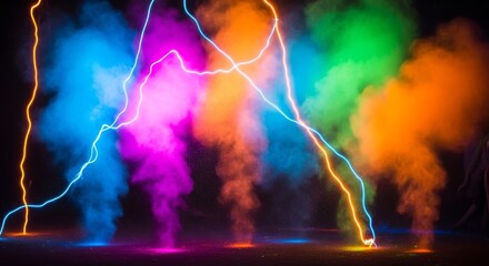 Neon lights colorful smoke abstract background.