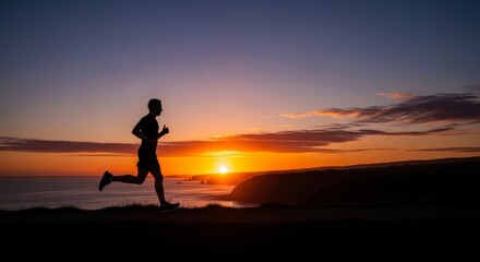 Runner Silhouette at Sunset on Beach.