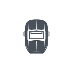 Flat vector welding helmet icon for industrial safety, metal fabrication, construction branding, PPE signage, and manufacturing design use.
