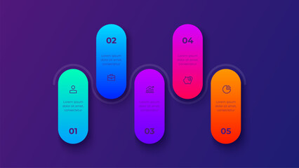 5 Steps Wave Process Infographic Diagram on Dark Background for Business Presentation Template Vector