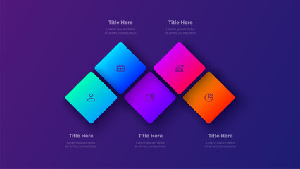 5 Steps Vertical Timeline Infographic Diagram on Dark Background Presentation Template Vector Design