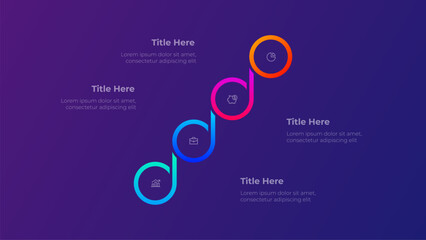 5 Steps Process Diagram Presentation Template on Dark Background, Abstract Gradient Stair Infographic Vector with Five Step Options