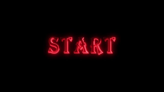 Neon glowing start text effect, editable neon light text start isolated on black background.