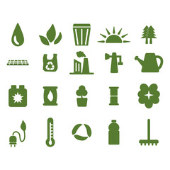 Solid Simple Green Environment Icon Set for Sustainable Lifestyle and Conservation