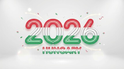 celebratory hungary 2026 made of 3d neon tube numbers shaped in flag stripes on clean white background bold 3d celebratory number design perfect for new year posters cards and social media templates