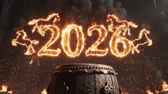 Celebrating Lunar New Year 2026 Horse Shio with fireworks and traditional drums in a vibrant cultural festival atmosphere