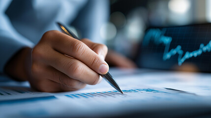 Drawing lines to calculation indicator charts and graphs is financial stock investment tool, manual analysis work, chart annotation, technical analysis marking, performance tracking notation,