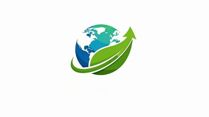 Modern eco-friendly logo with blue green earth globe and upward arrow leaf design. 