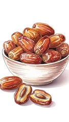 Bowl of ripe dates arranged for snacking and desserts.