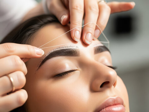 Professional eyebrow threading session