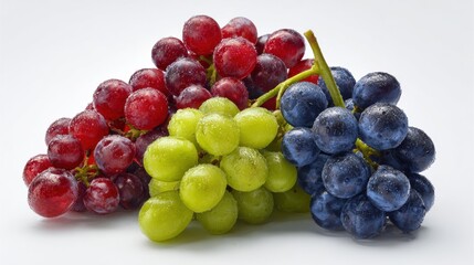 Fresh colorful grapes with water drops isolated on white background