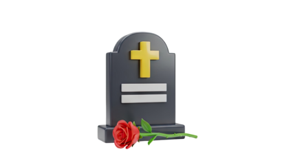 3D Render of Gravestone with Rose and Cross