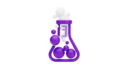 3D Science Icon: Purple Flask with Bubbles and Measurement Lines