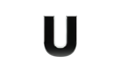 Glossy Black Letter U on White Background