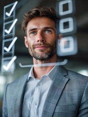 Online Registration Process Visualized With Business Professional and Hologram