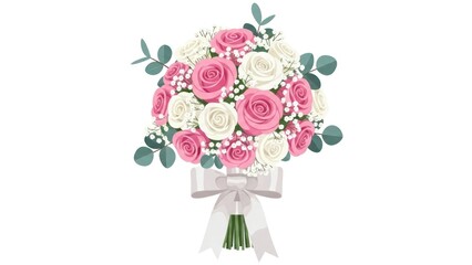 Elegant pink and white rose bouquet with lush greenery and ribbon, perfect for celebration and gifting.