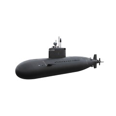Black Military Submarine Model on White Background
