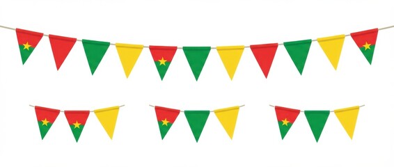 burkina faso triangular flag bunting garland graphic design set featuring colorful pennant banners in national flag colors
