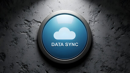 Modern data sync button with cloud icon on textured wall
