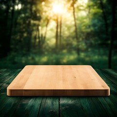 Wooden Cutting Board on Wooden Table Forest.