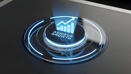 Glowing Achieve Growth button with upward trend arrow