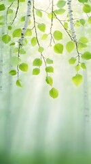 Birch Tree Branches with Green Leaves.