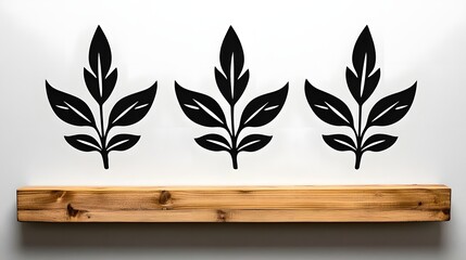 Black Leaf Silhouettes on Wooden Shelf.