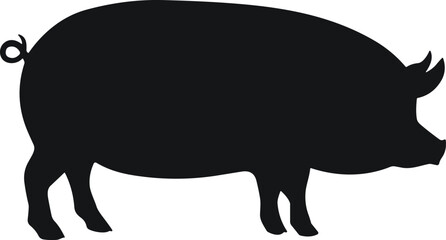 Pig silhouette illustration, farm animal shape, black livestock icon, pork meat symbol, domestic pig outline, isolated on white background