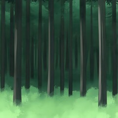 Dense Forest with Tall Trees and Fog.