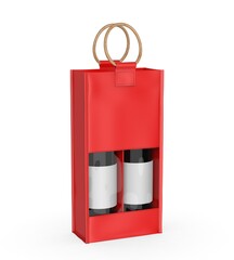 Jute Wine Bag Mockup with Wooden Handle and Transparent Window, Eco Friendly Packaging Design.