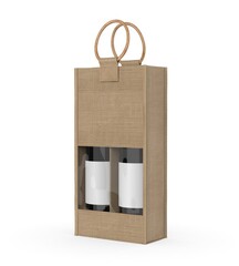 Jute Wine Bag Mockup with Wooden Handle and Transparent Window, Eco Friendly Packaging Design.