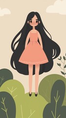 Portrait of a young woman with beautiful hair surrounded by colorful leaves and delicate flowers, showcasing a vibrant and artistic expression of nature and beauty in a captivating illustration