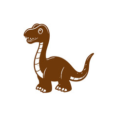 A cute brown cartoon dinosaur with a long neck and tail, smiling happily on a white background. © davis