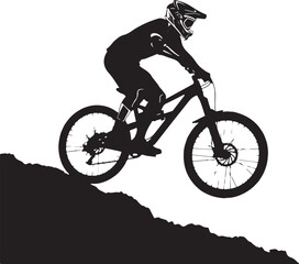 Downhill Mountain Biker Silhouette Illustration Riding a Steep Slope
