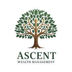 Obraz premium Ascent Wealth Management logo featuring a stylized tree with upward arrows.