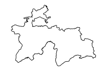 Black Outline Sketch Map of Tajikistan Country