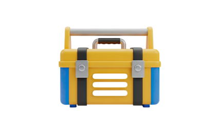 3D Rendered Yellow and Blue Toolbox Icon on White Background