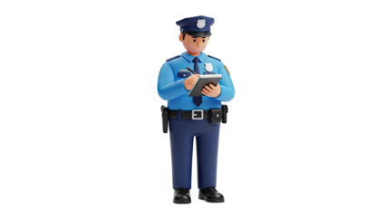 3D Cartoon Police Officer Writing on Clipboard