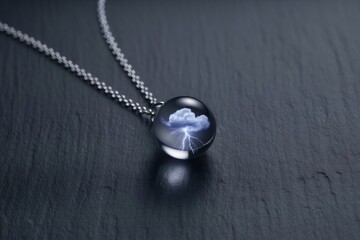 Glass sphere pendant with cloud and lightning design