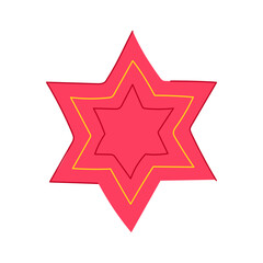 Obraz premium Star of david vector illustration featuring a red six pointed star with a yellow outline, representing judaism, spirituality, and religious identity on a white background